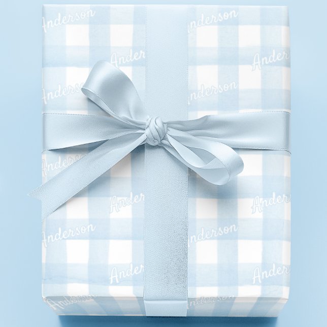Papier Cadeau Papier à baby shower Boy Light Blue En vichy (Créateur téléchargé)