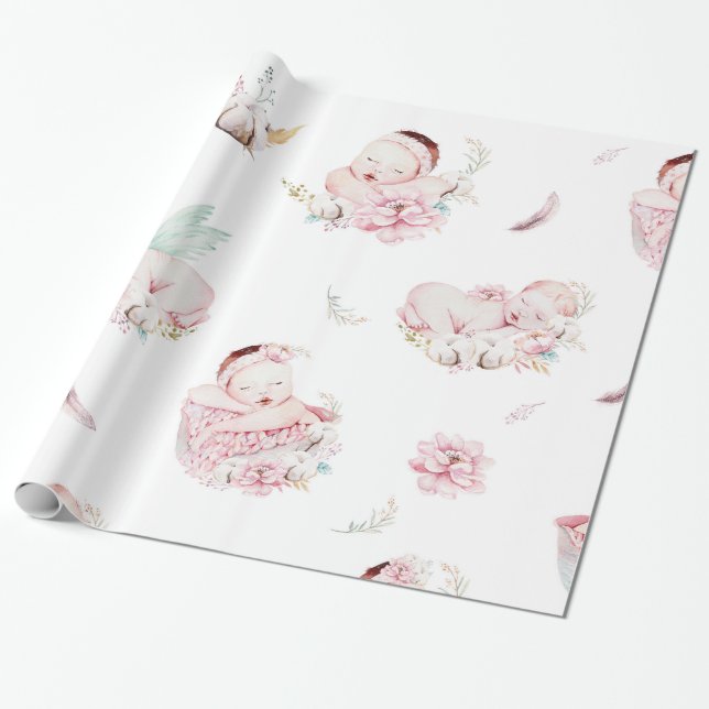 Papier Cadeau Papier à enveloppement Baby shower fille (Déroulé)