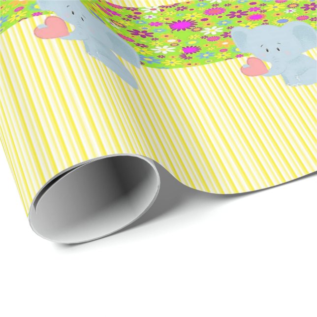 Papier Cadeau Papier à enveloppement brillant Eléphant Jaune Ban (Coin rond)