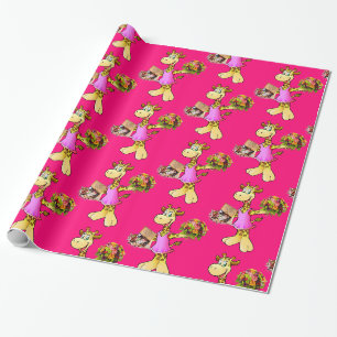 Papier Cadeau Papier à enveloppement brillant, Giraffe Floral ro