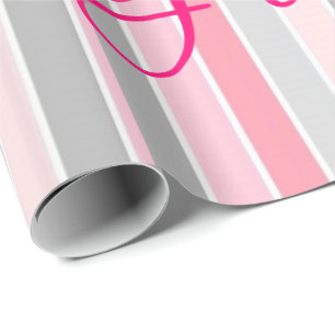 Papier Cadeau Papier à enveloppement brillant Pink Stripe Floral
