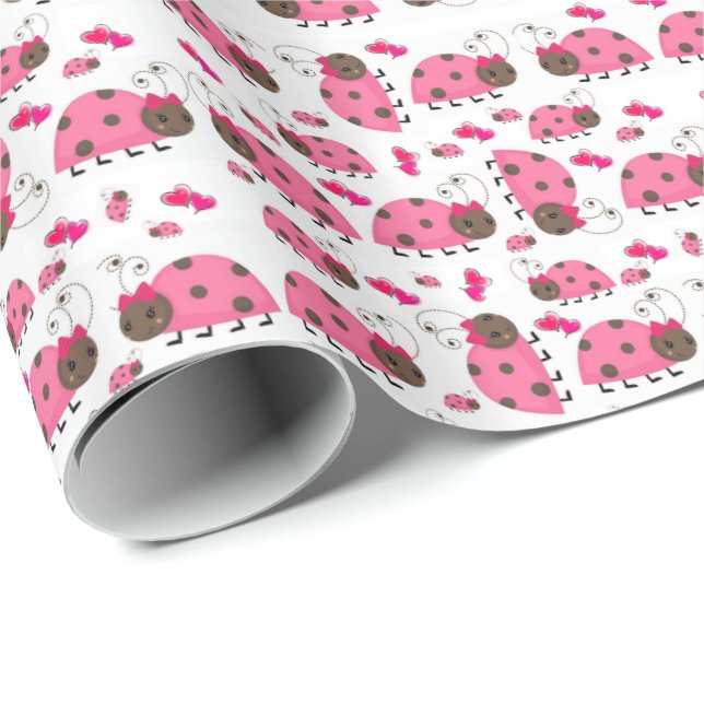 Papier Cadeau Papier à enveloppement brillant rose Ladybug (Coin rond)