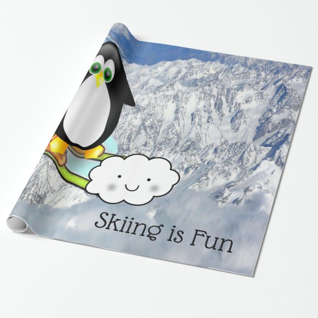 Papier Cadeau Papier à enveloppement brillant, Ski de pingouin e (Déroulé)