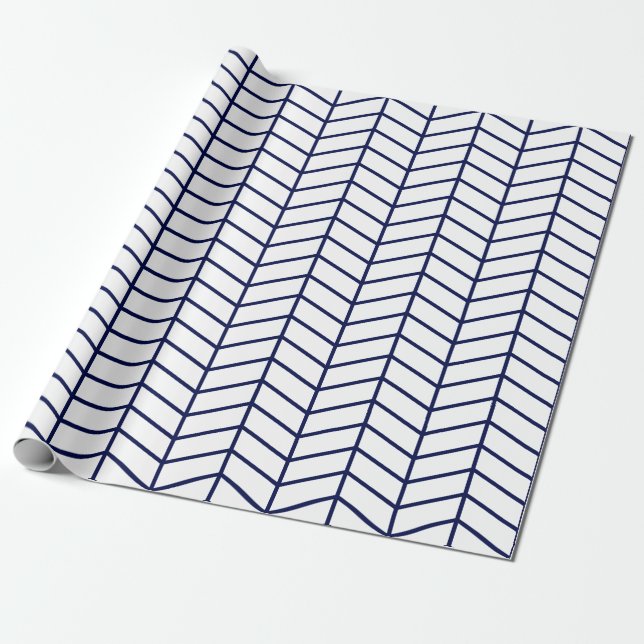 Papier Cadeau Papier à enveloppement Chevron - bleu marine sur b (Déroulé)
