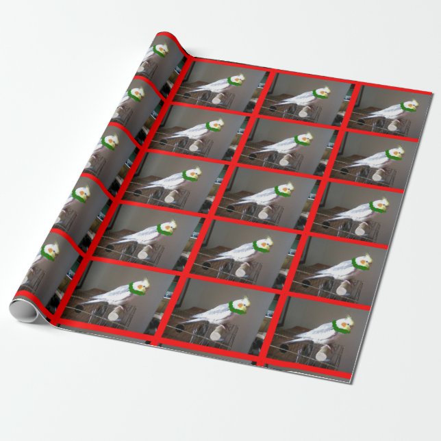 Papier Cadeau Papier à enveloppement Cockatiel de Noël (Déroulé)