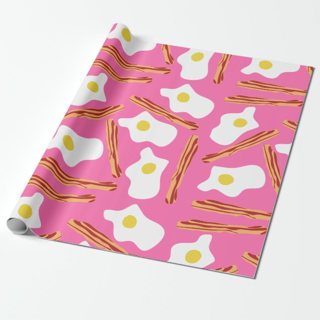 Papier Cadeau Papier à enveloppement de bacon rose et d'oeufs (Déroulé)