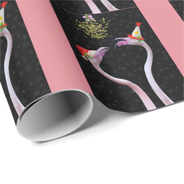 Papier Cadeau Papier à enveloppement de Flamants roses de fête (Coin rond)