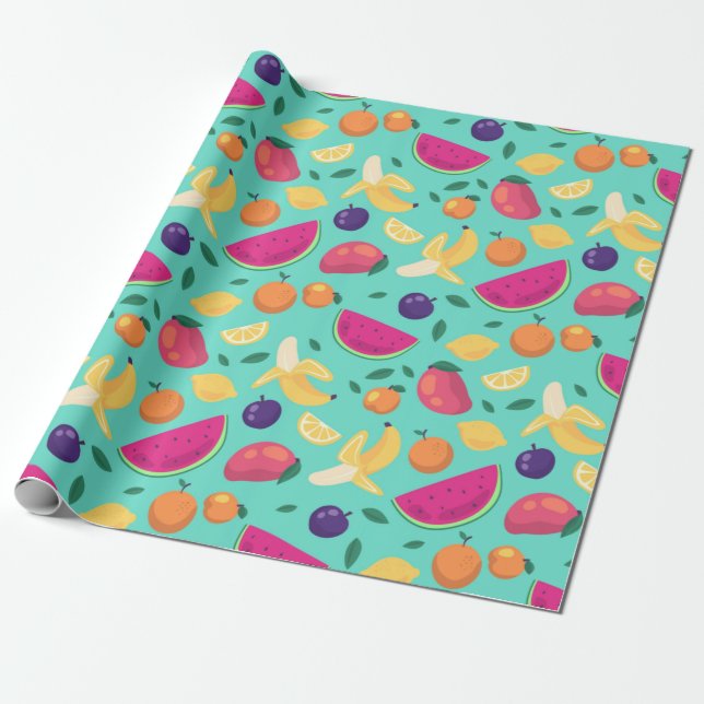 Papier Cadeau Papier à enveloppement de fruits tropicaux (Déroulé)