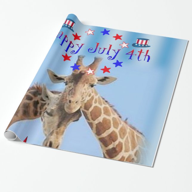 Papier Cadeau Papier à enveloppement de girafe 4 juillet (Déroulé)
