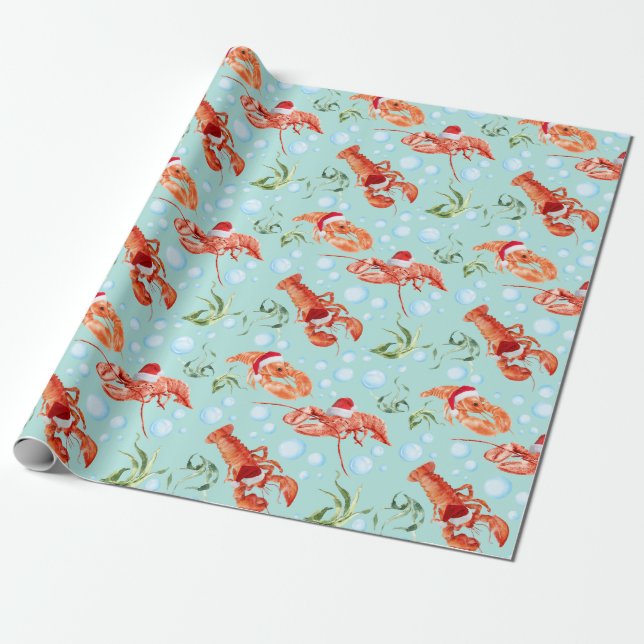Papier Cadeau Papier à enveloppement de homard festif (Déroulé)