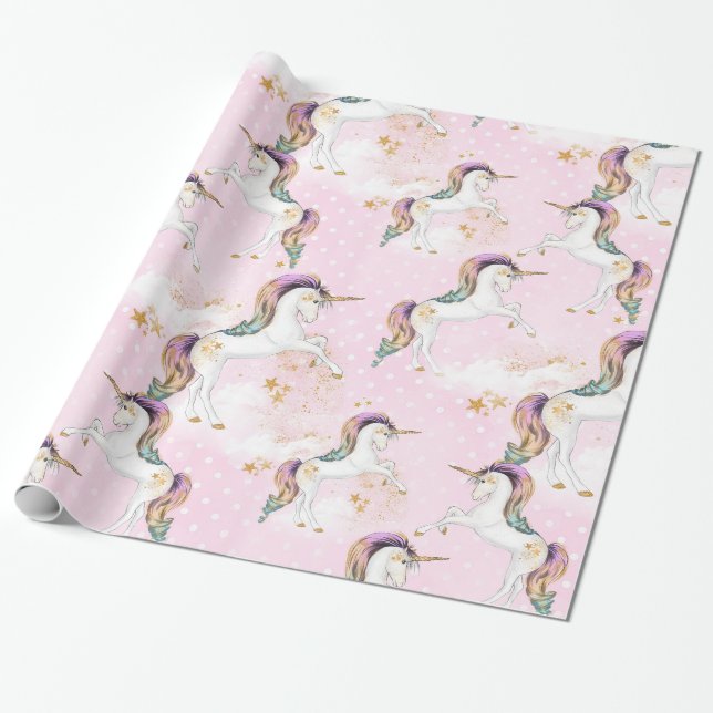 Papier Cadeau Papier à enveloppement de licorne magique (Déroulé)