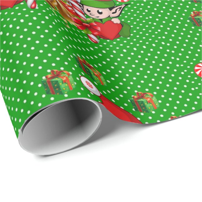 Papier Cadeau Papier à enveloppement de Noël Elf Snowman (Coin rond)