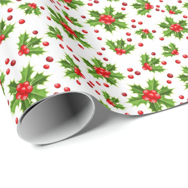 Papier Cadeau Papier à enveloppement de Noël Holly (Coin rond)