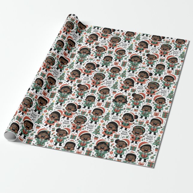 Papier Cadeau Papier à enveloppement de Noël pour enfants noirs  (Déroulé)
