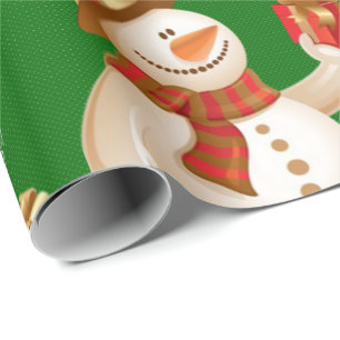 Papier Cadeau Papier à enveloppement de Noël Snowman Green