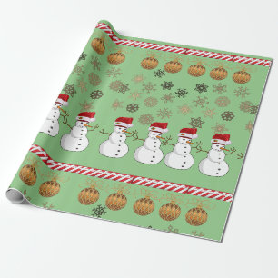 Papier Cadeau Papier à enveloppement de Noël Snowman Green