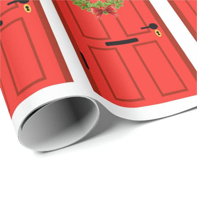 Papier Cadeau Papier à enveloppement de porte rouge (Coin rond)