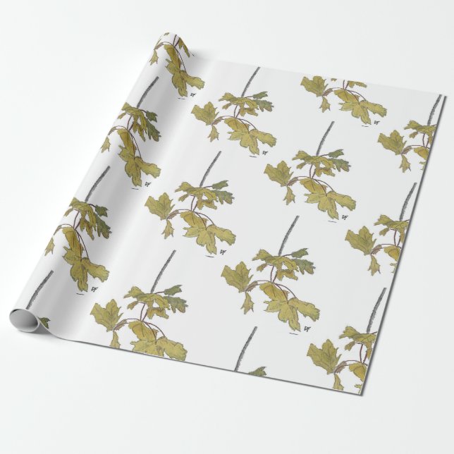 Papier Cadeau Papier à enveloppement d'été à feuilles jaunes (Déroulé)