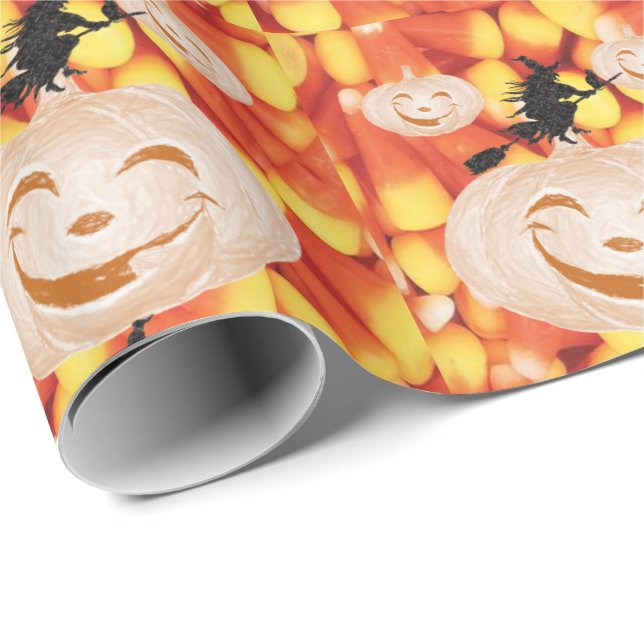 Papier Cadeau Papier à enveloppement d'Halloween, Citrouille (Coin rond)