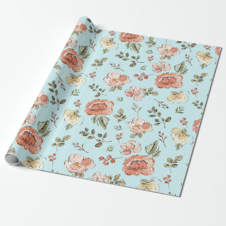 Papier Cadeau Papier à enveloppement floral bleu