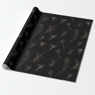 Papier Cadeau Papier à enveloppement floral noir et or