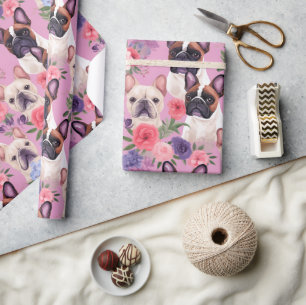 Papier Cadeau Papier à enveloppement floral pour Bulldog Françai