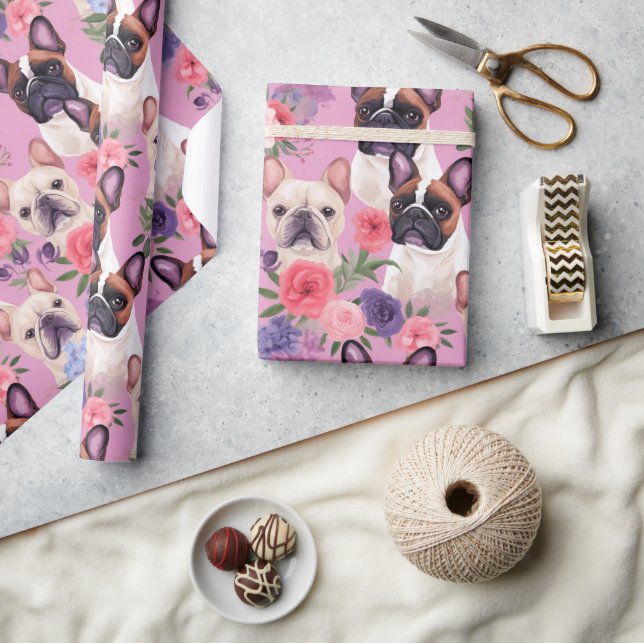 Papier Cadeau Papier à enveloppement floral pour Bulldog Françai (Artisanat)