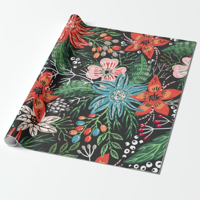 Papier Cadeau Papier à enveloppement floral rétro (Déroulé)