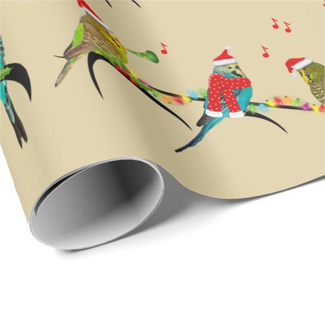 Papier Cadeau Papier à enveloppement français de Noël Budgie (Coin rond)