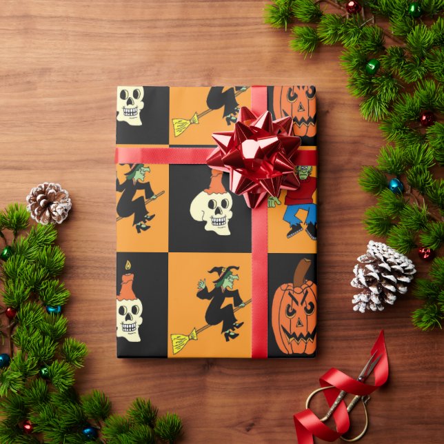 Papier Cadeau Papier à enveloppement Halloween noir et orange À  (Cadeau de vacances)