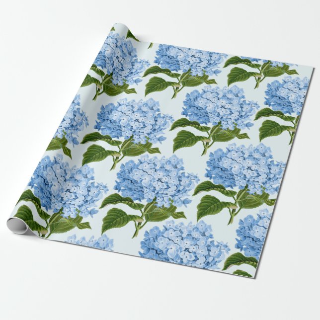 Papier Cadeau Papier à enveloppement Hydrangea bleu (Déroulé)