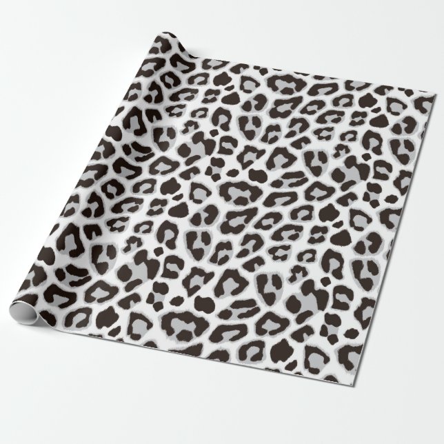 Papier Cadeau Papier à enveloppement léopard noir et blanc (Déroulé)