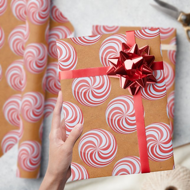 Papier Cadeau Papier à enveloppement Motif de la menthe de Noël (A fun and festive peppermint swirl on a gingerbread background. Perfect for Christmas gifts)