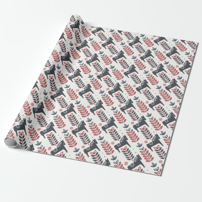 Papier Cadeau Papier à enveloppement Motif pour chevaux d'hiver  (Déroulé)