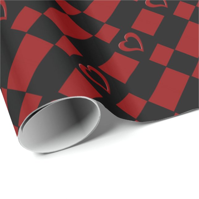 Papier Cadeau Papier à enveloppement Motif rouge et noir À damie (Coin rond)
