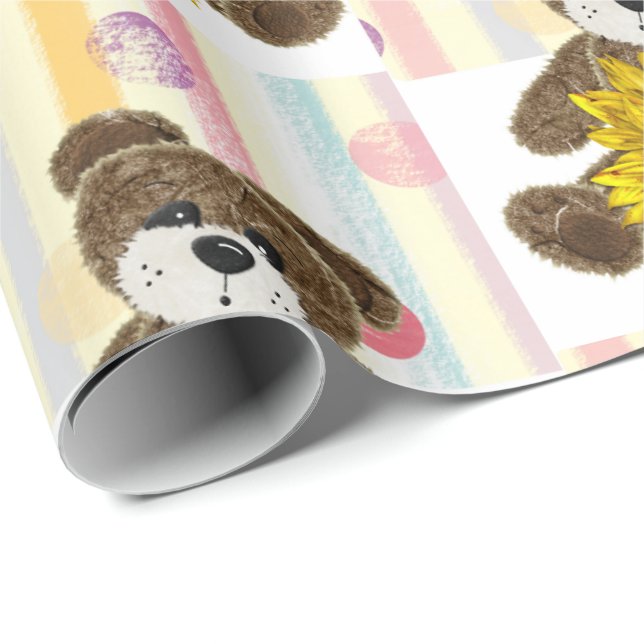 Papier Cadeau Papier à enveloppement Pastel Pastel Ours En Teddy (Coin rond)