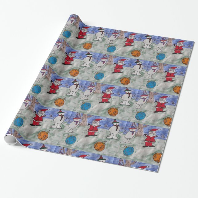 Papier Cadeau Papier à enveloppement père Noël & Snowmen (Déroulé)