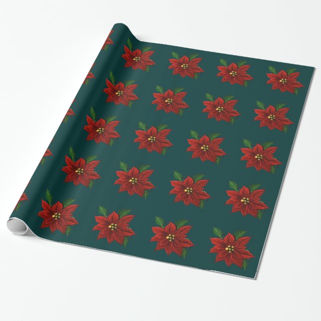 Papier Cadeau Papier à enveloppement Poinsettia (Déroulé)