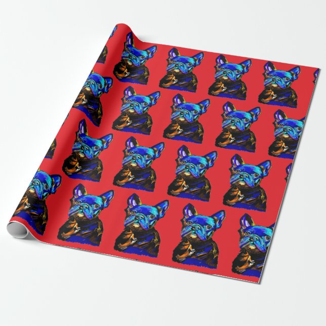 Papier Cadeau Papier à enveloppement pour chien de taureau franç (Déroulé)