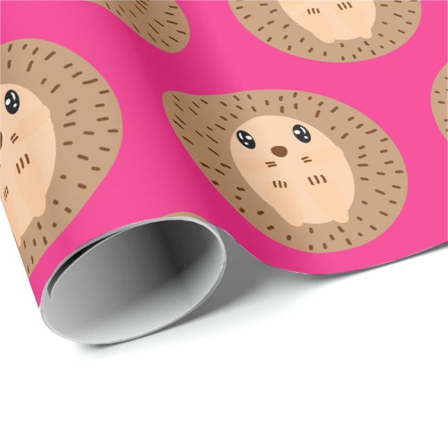 Papier Cadeau Papier à enveloppement rose de Kawaii Hedgehog (Coin rond)