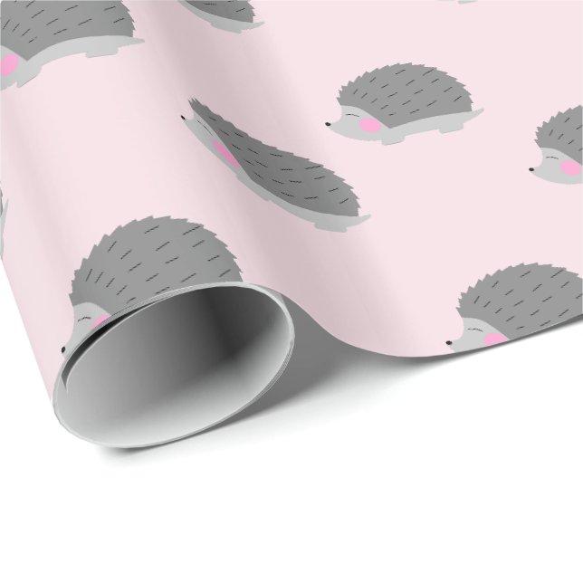 Papier Cadeau Papier à enveloppement rose et gris hérisson (Coin rond)