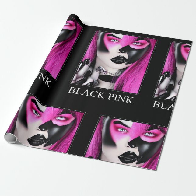 Papier Cadeau Papier à enveloppement rose noir (Déroulé)
