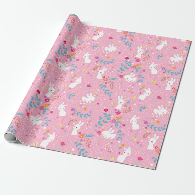 Papier Cadeau Papier à enveloppement rose pour les lapins de pri (Déroulé)