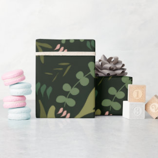 Papier Cadeau Papier à enveloppement vert foncé Motif feuille