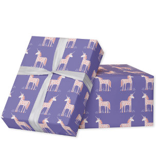 Papier Cadeau Papier à enveloppement violet à licorne magique