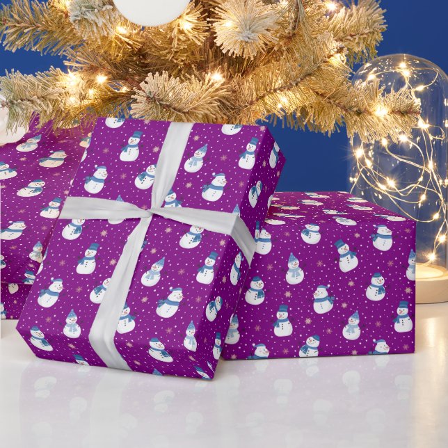 Papier Cadeau Papier à enveloppement violet de Noël avec neigeur (Vacances)