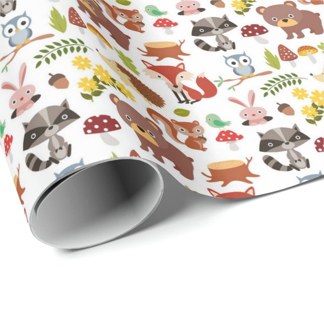 Papier Cadeau Papier à envelopper - Animaux forestiers (Coin rond)