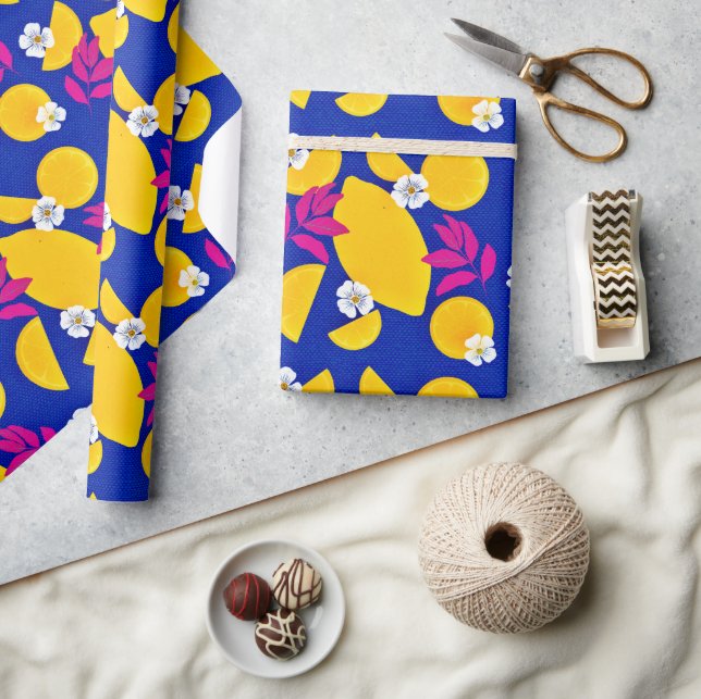 Papier Cadeau Papier à envelopper avec des citrons Zesty et des  (Artisanat)