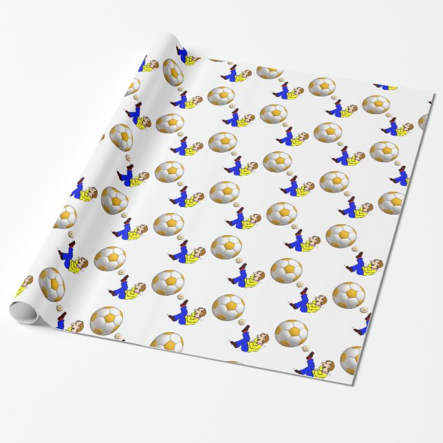 Papier Cadeau Papier à envelopper brillant, balle de soccer jaun (Déroulé)