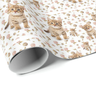 Papier Cadeau Papier à envelopper brillant Chatons Floral